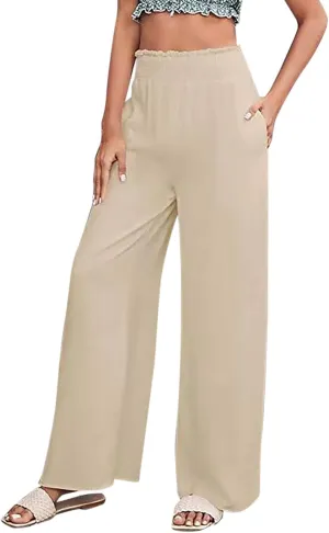 Women's Workout Pants Ladies Pleats High Waisted Straight Pants Wide Leg Pants Women's Casual Loose Trousers