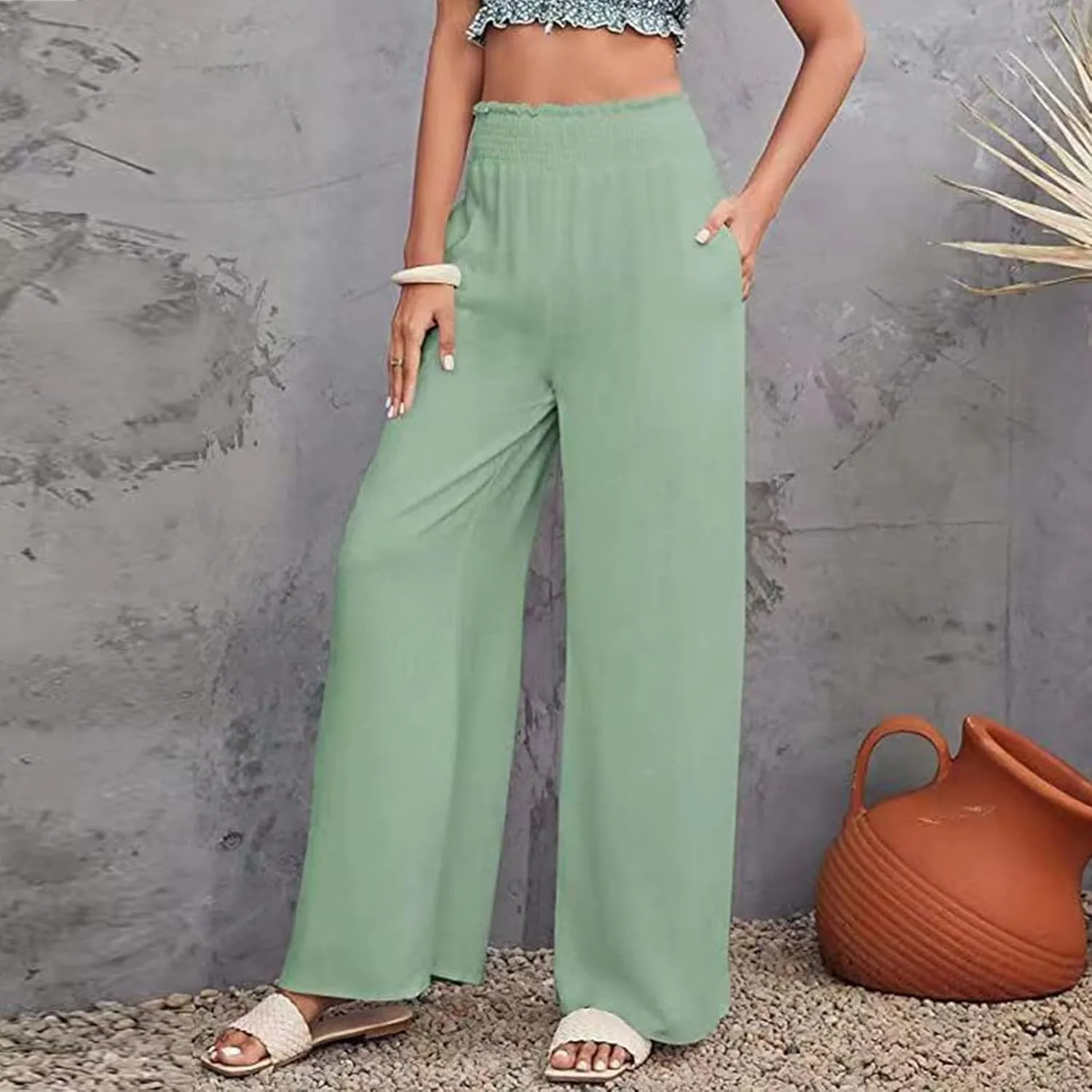 Women's Workout Pants Ladies Pleats High Waisted Straight Pants Wide Leg Pants Women's Casual Loose Trousers
