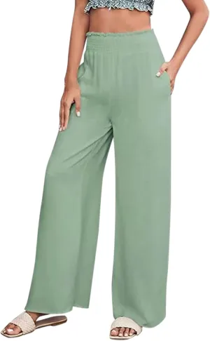 Women's Workout Pants Ladies Pleats High Waisted Straight Pants Wide Leg Pants Women's Casual Loose Trousers