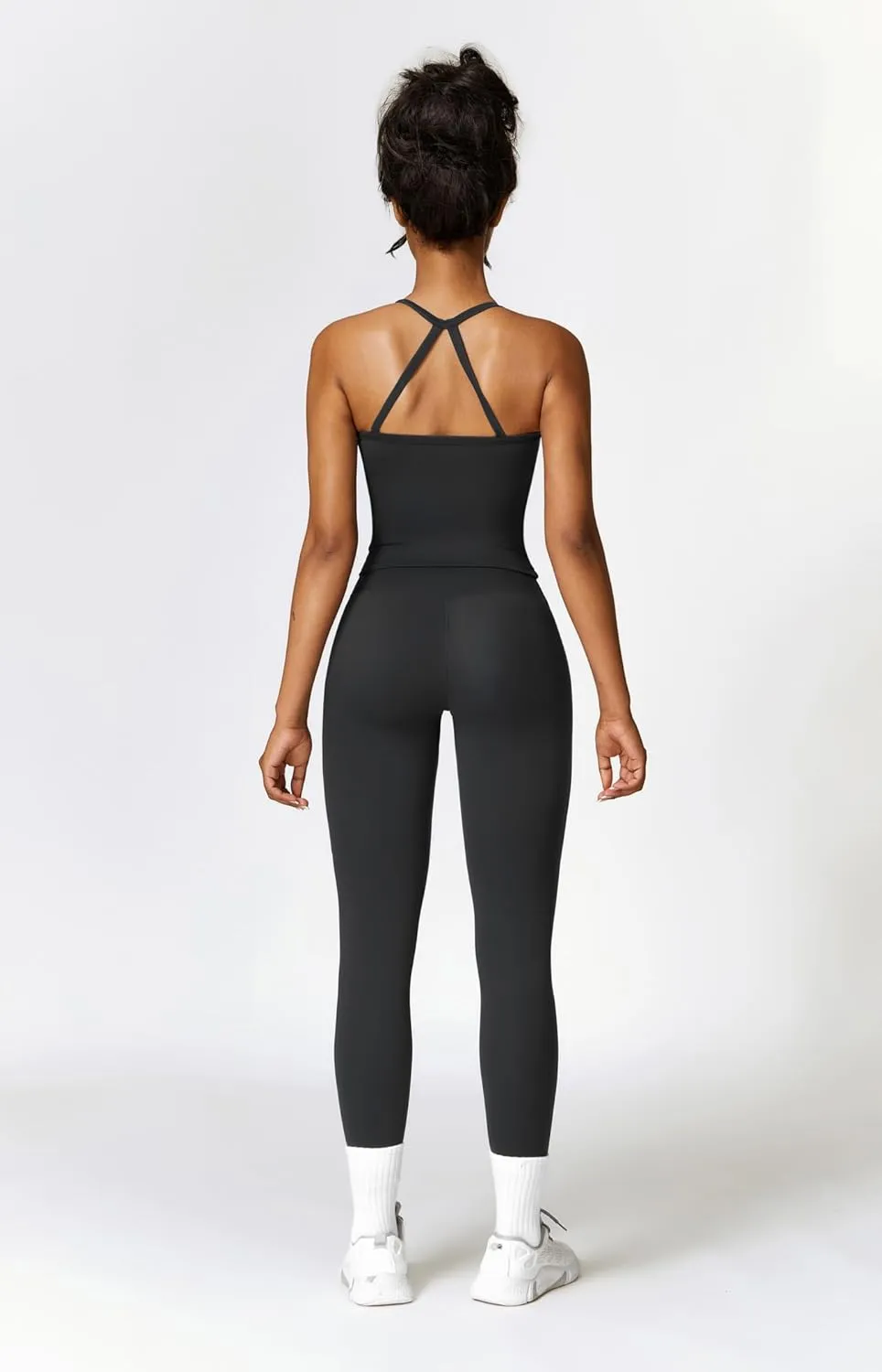 Womens Workout Sets Two Piece Cross Back Tank Top Matching High Waist Leggings Sets Gym Outfits Work Out Clothes