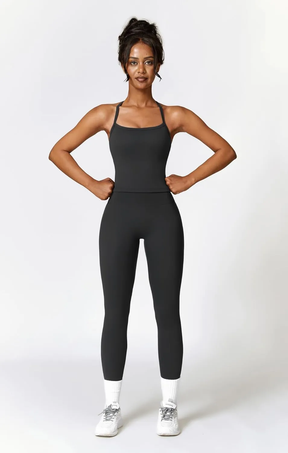 Womens Workout Sets Two Piece Cross Back Tank Top Matching High Waist Leggings Sets Gym Outfits Work Out Clothes