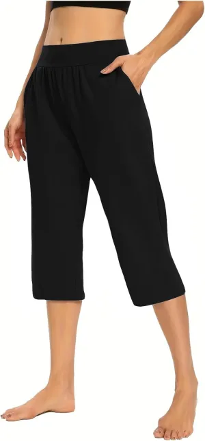 Women's Yoga Capris Pants High Waist Leggings Athletic Exercise Workout Crop Capri Straight Leg Pants with Pockets