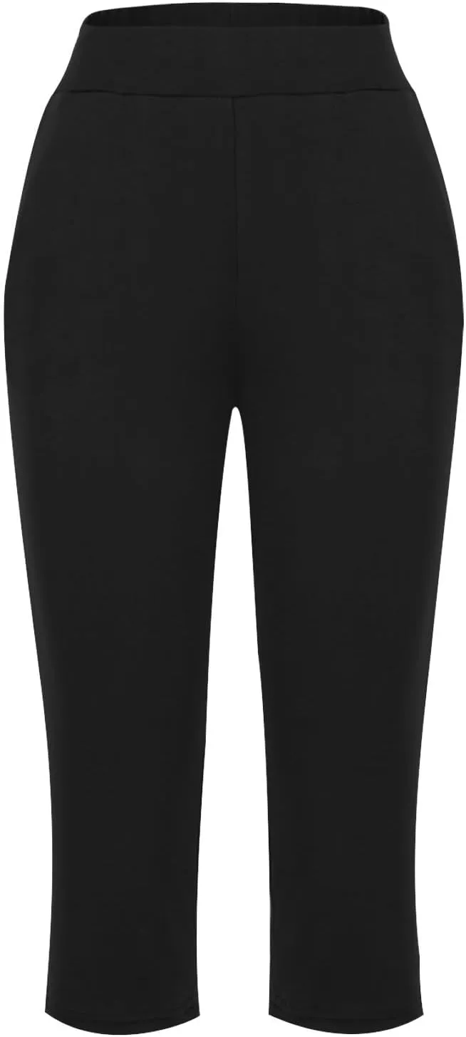 Women's Yoga Capris Pants High Waist Leggings Athletic Exercise Workout Crop Capri Straight Leg Pants with Pockets