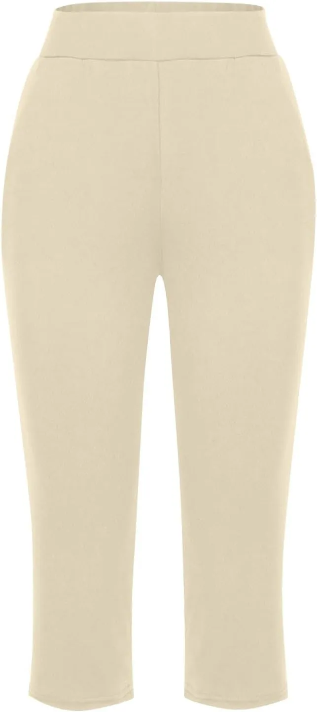 Women's Yoga Capris Pants High Waist Leggings Athletic Exercise Workout Crop Capri Straight Leg Pants with Pockets