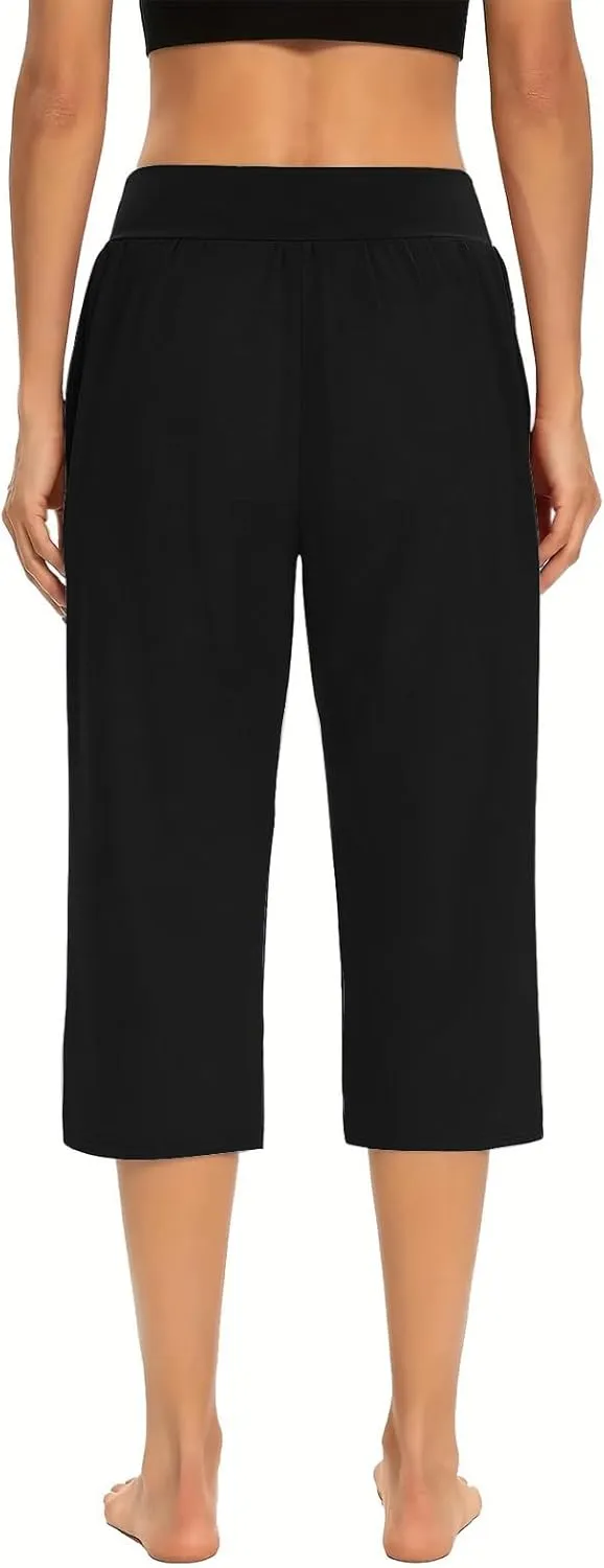 Women's Yoga Capris Pants High Waist Leggings Athletic Exercise Workout Crop Capri Straight Leg Pants with Pockets