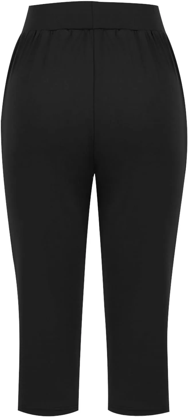 Women's Yoga Capris Pants High Waist Leggings Athletic Exercise Workout Crop Capri Straight Leg Pants with Pockets