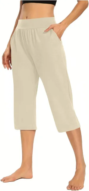 Women's Yoga Capris Pants High Waist Leggings Athletic Exercise Workout Crop Capri Straight Leg Pants with Pockets