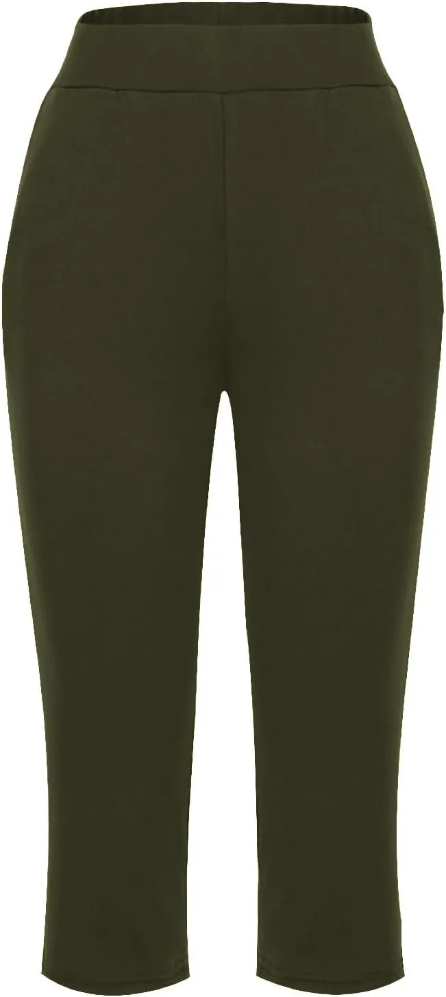 Women's Yoga Capris Pants High Waist Leggings Athletic Exercise Workout Crop Capri Straight Leg Pants with Pockets