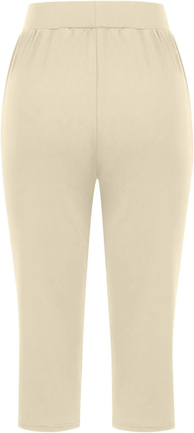 Women's Yoga Capris Pants High Waist Leggings Athletic Exercise Workout Crop Capri Straight Leg Pants with Pockets