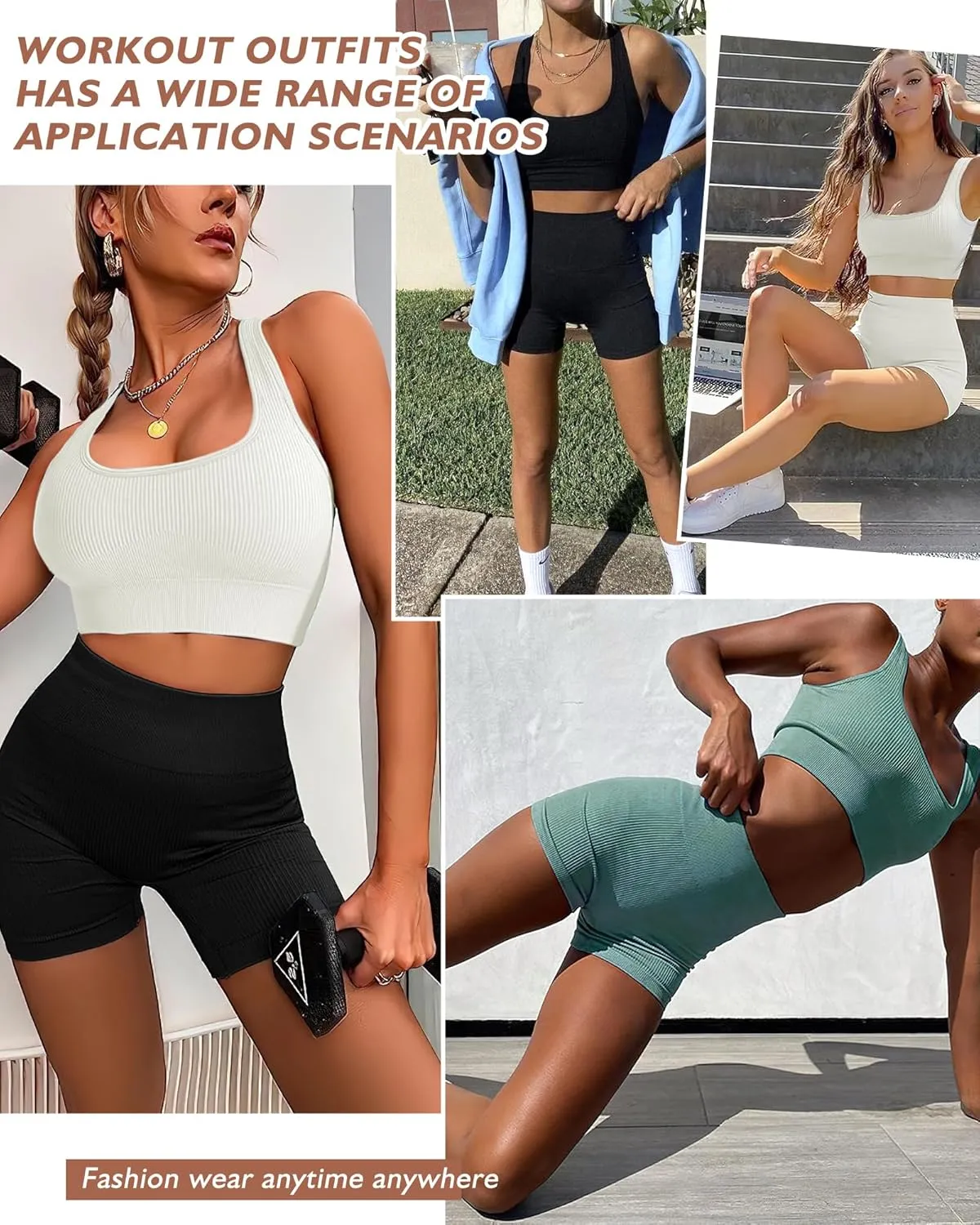 Workout Sets for Women Two Piece Sets for Women Summer Seamless Ribbed High Waist Leggings with Sports Bra Gym Sets