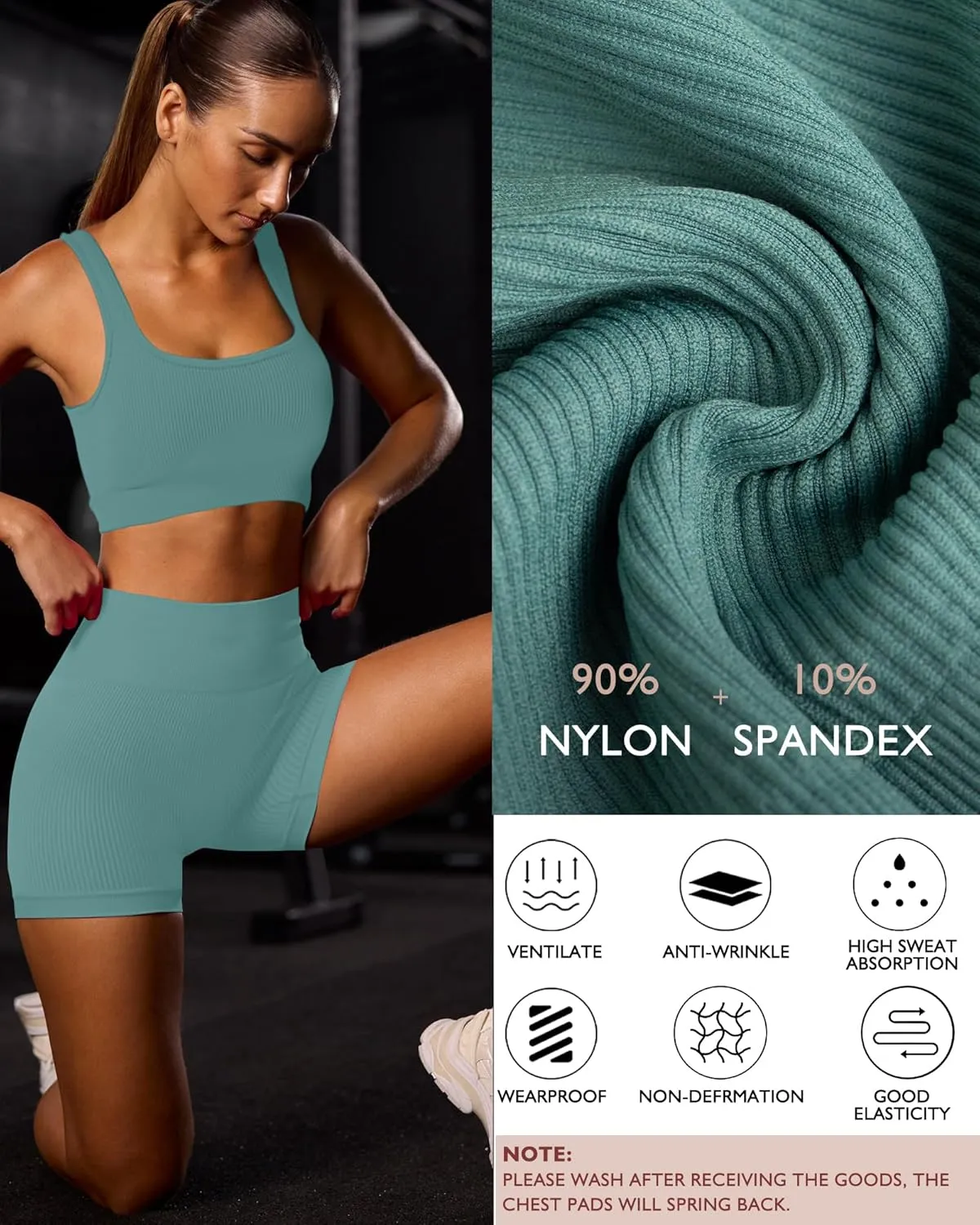 Workout Sets for Women Two Piece Sets for Women Summer Seamless Ribbed High Waist Leggings with Sports Bra Gym Sets