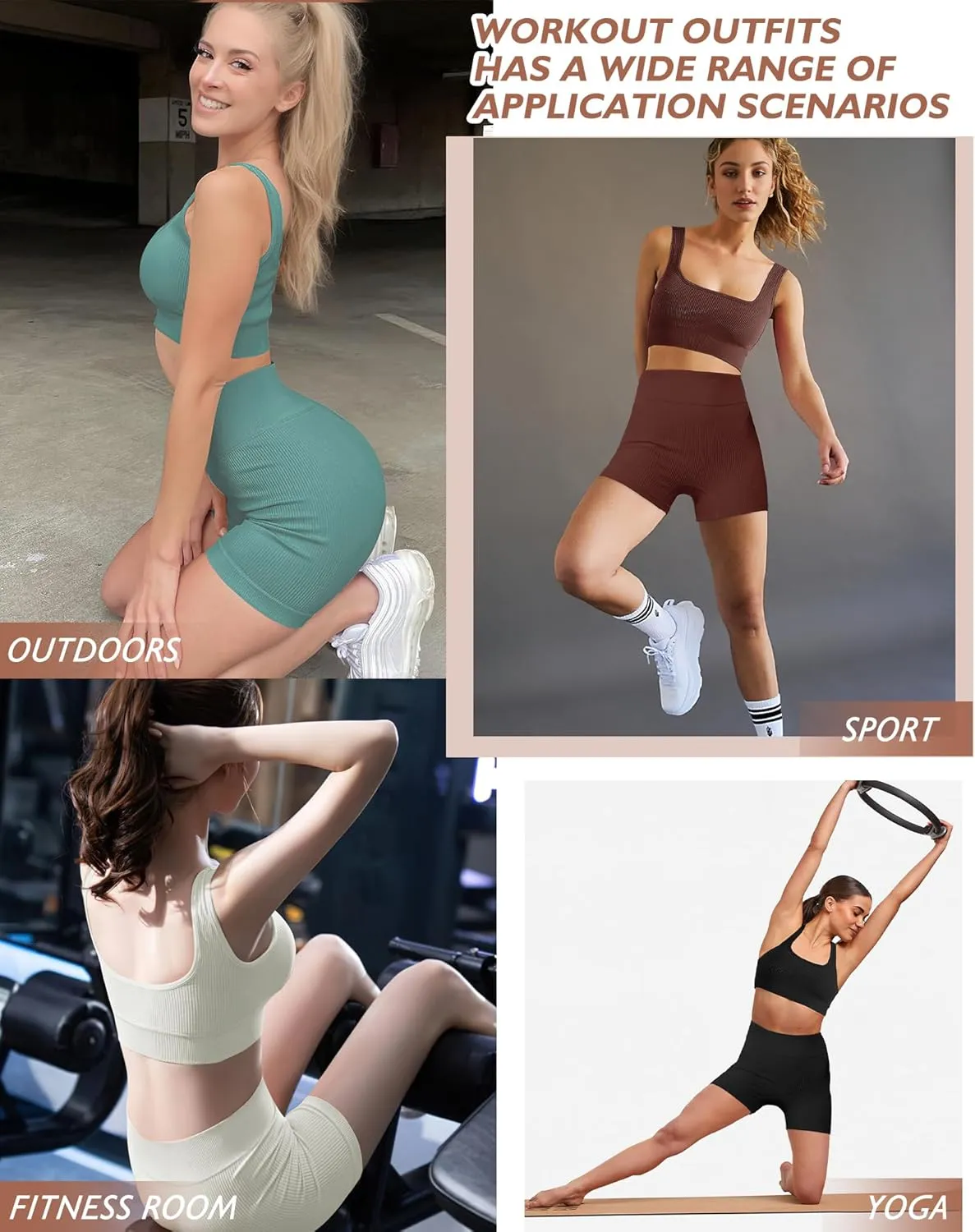 Workout Sets for Women Two Piece Sets for Women Summer Seamless Ribbed High Waist Leggings with Sports Bra Gym Sets