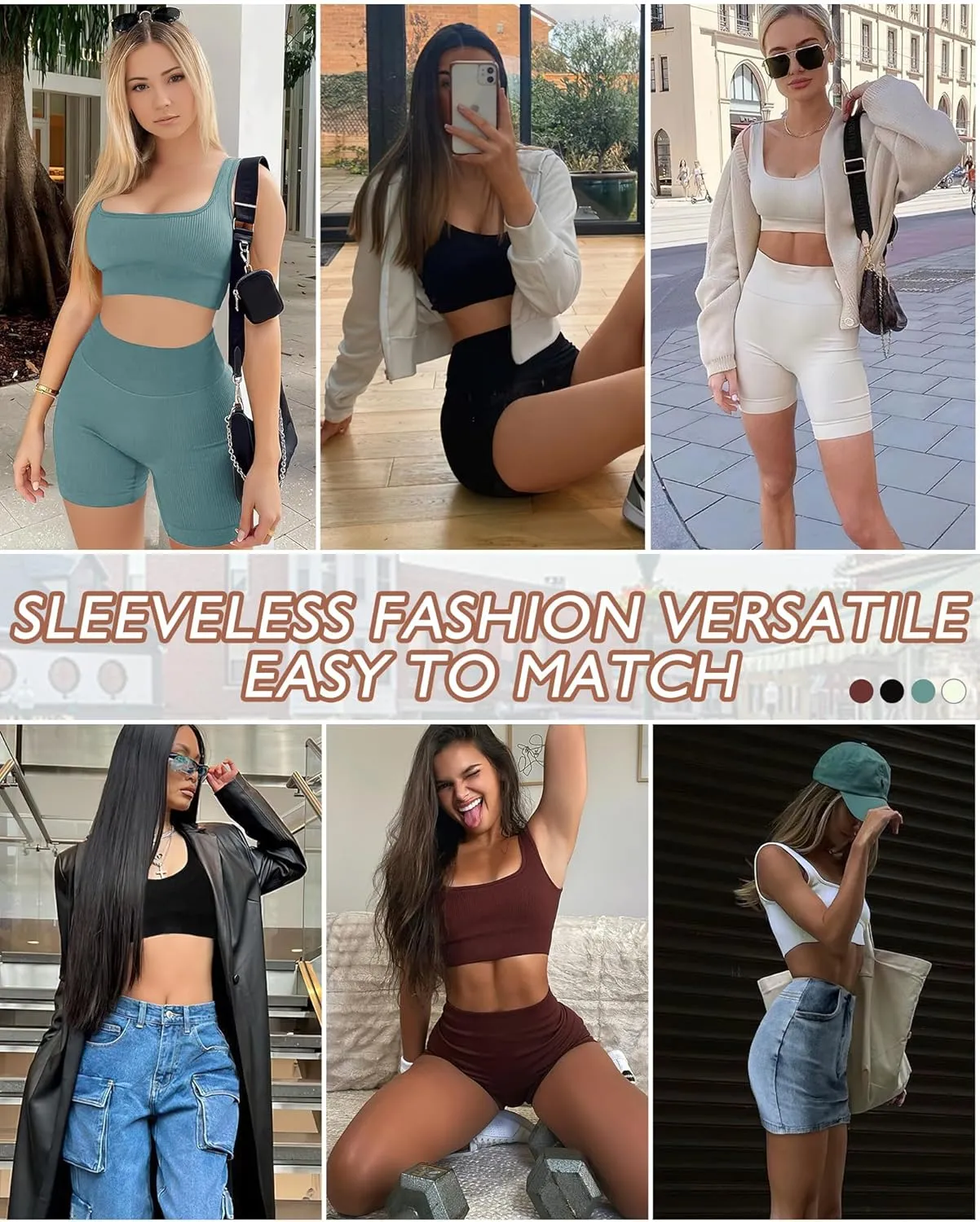 Workout Sets for Women Two Piece Sets for Women Summer Seamless Ribbed High Waist Leggings with Sports Bra Gym Sets