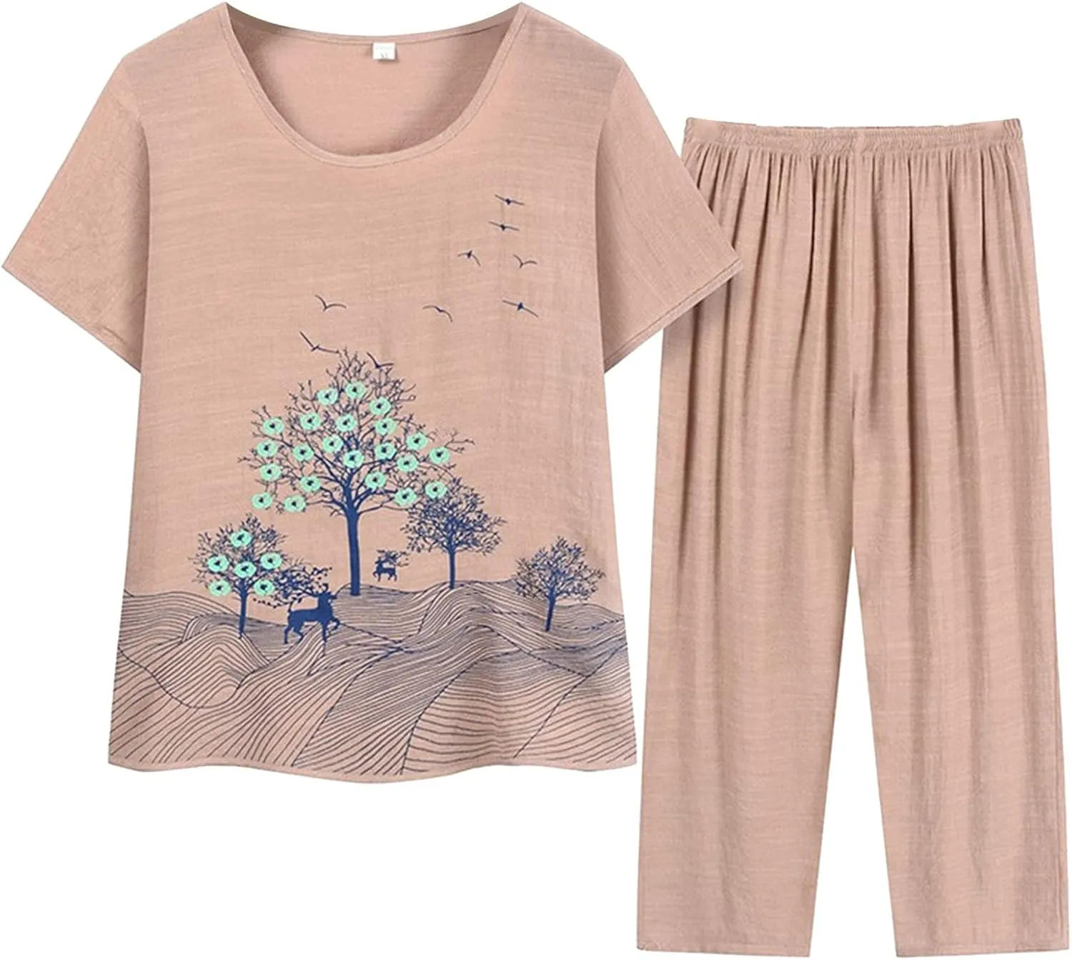 Workout Sets Women Capri Cotton Linen Short Sleeve Shirt Pants Matching Sets Casual Trendy Travel Vacation Outfits
