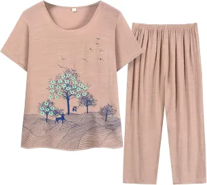 Workout Sets Women Capri Cotton Linen Short Sleeve Shirt Pants Matching Sets Casual Trendy Travel Vacation Outfits