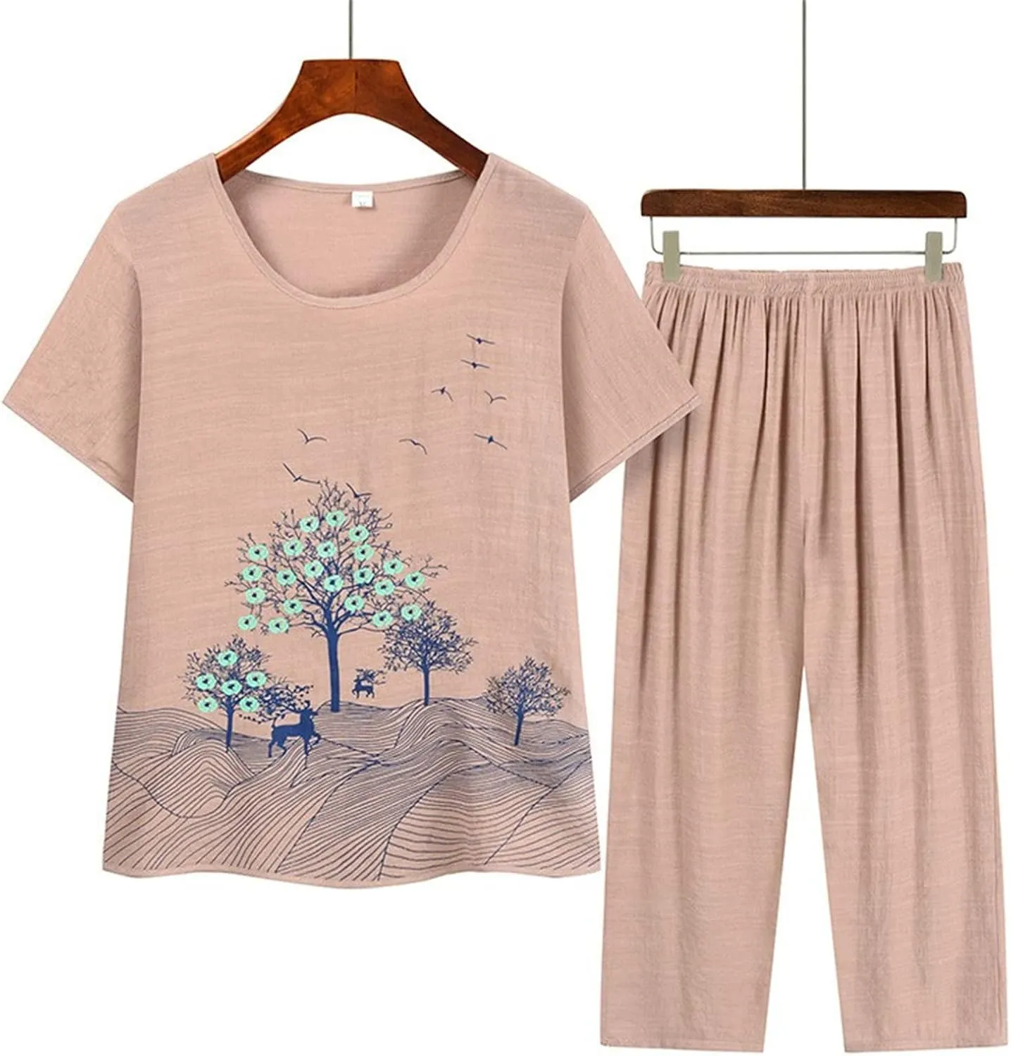 Workout Sets Women Capri Cotton Linen Short Sleeve Shirt Pants Matching Sets Casual Trendy Travel Vacation Outfits