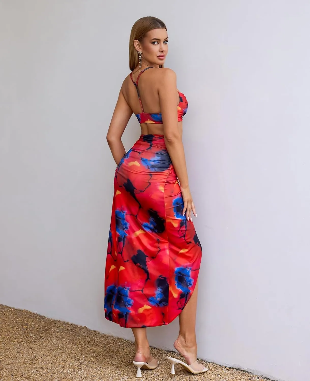 XinFSh Women's Two Piece Skirt Sets Summer Beach Sexy Asymmetrical High Slit Night Out Dress Sets