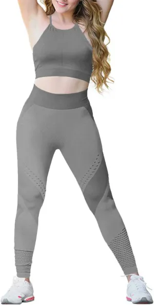 xxxiticat Women's 2 Piece Workout Sets Cropped Active Sports Bras High Waist Leggings Yoga Sets Compression Tight Activewear