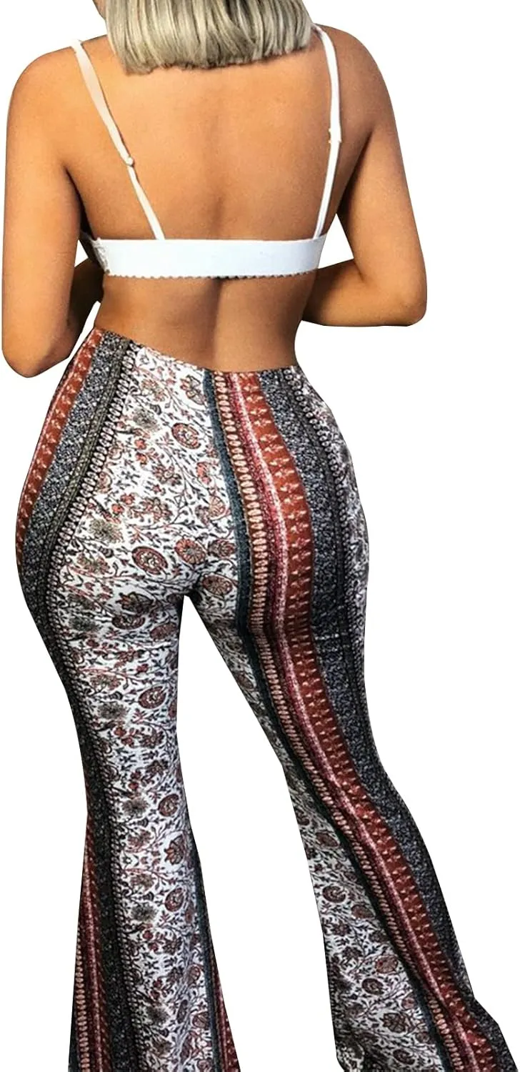 YUZIBAO Women's Flare Yoga Leggings High Waisted Boho Palazzo Wide Leg Pants Bell Bottoms